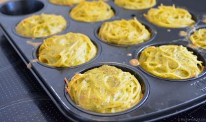 Spaghettinest Muffins mit Rucola Pesto