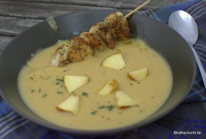 Steckrübensuppe mit Hähnchenspießen