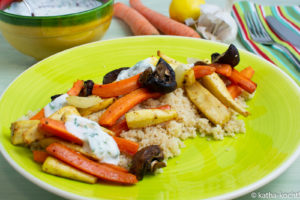 Wurzelgemüse aus dem Ofen mit Couscous und Joghur