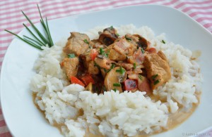 Sahnegeschnetzeltes mit Paprika und Tiroler Speck