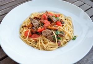 Spaghetti mit Rinderfilet und Pfifferlingen