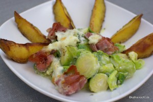 Rosenkohl Gratin mit Schinken