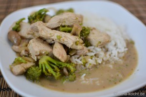 Grünes Putencurry mit Reis