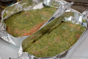 Lachs vom Grill mit Honig-Senf Marinade und Dill